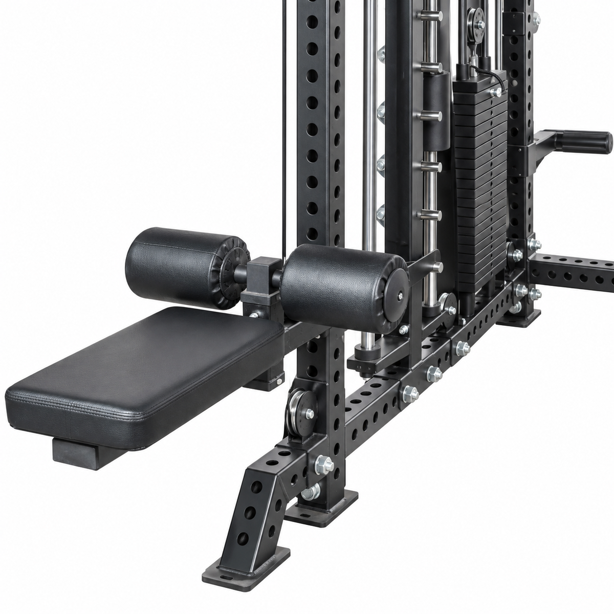 SKEISO SKS-1 pulldown seat and padded leg rollers mounted on the front upright
