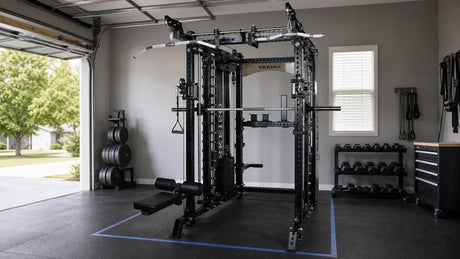 SKEISO SKS-1 Smith machine in a measured garage gym space