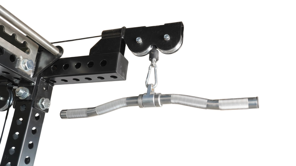 Integrated overhead bar enriches upper body training options.