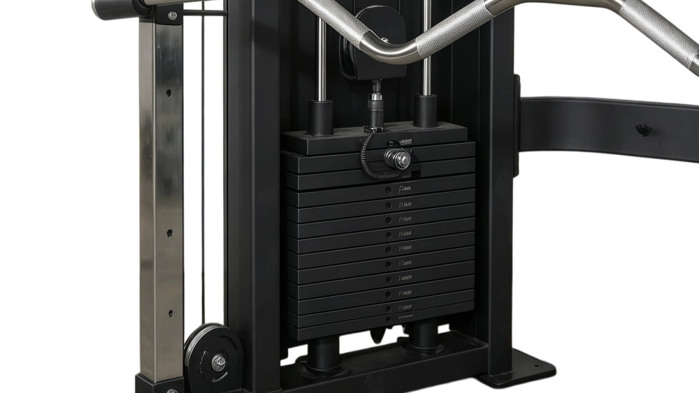 Safety catches and spotter arms prevent falling and injury risks.