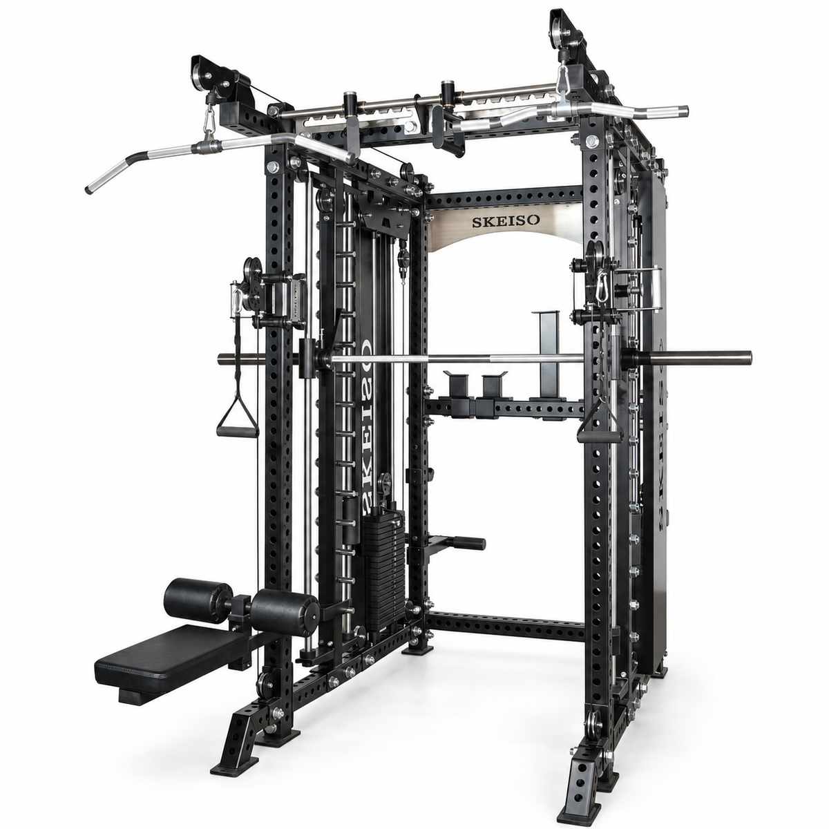 SKEISO SKS-1 Smith machine and cable trainer on a white background; retouched original product view