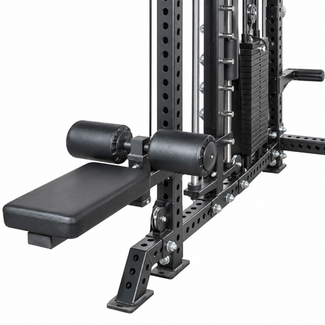 SKEISO SKS-1 pulldown seat and padded leg rollers mounted on the front upright