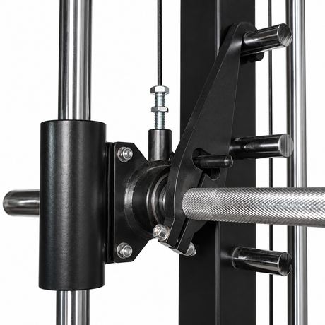 SKEISO SKS-1 Smith bar hook, peg rail and chrome guide carriage close-up