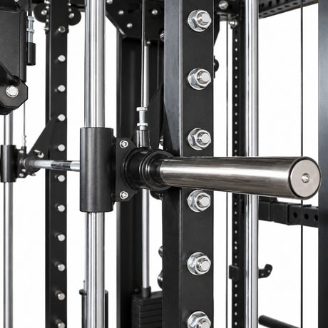 SKEISO SKS-1 Smith bar loading sleeve and guide carriage mounted beside the bolted upright